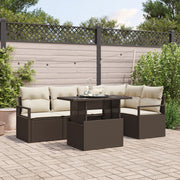 Set di Divani da Giardino  da 6 Pezzi con Cuscini Marrone Rattan Sintetico