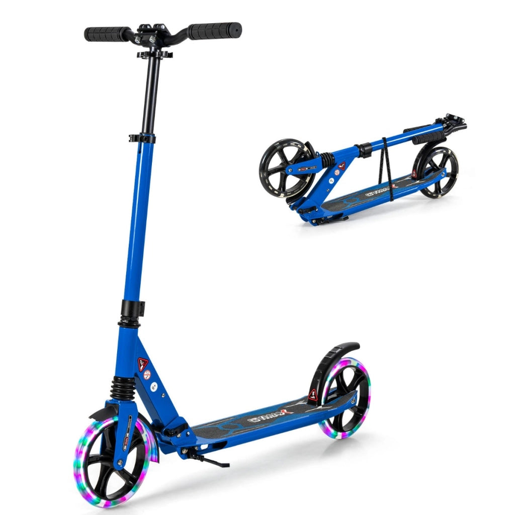 Monopattino con luci LED e ruote silenziose per bambini pi¨´ di 8 anni, Monopattino pieghevole con tracolla Blu-Monopattini
