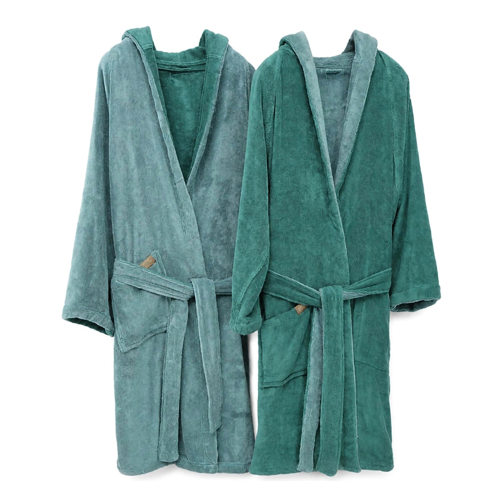 Sekate, Accappatoio 100% Cotone con Cappuccio Reversibile, Verde Acqua
