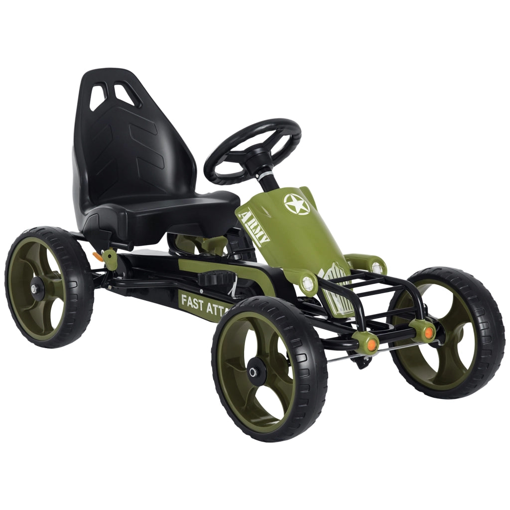 Go Kart a Pedali per Bambini da 3-6 Anni con Sedile Regolabile e Freno a Mano, Verde