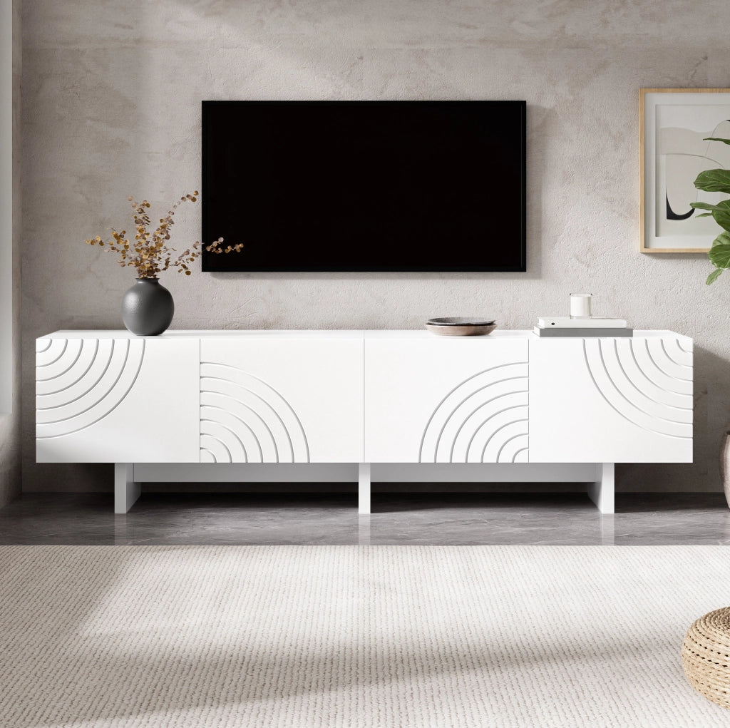 Mobile TV 170x35x50 cm con ante decorative; in MDF e truciolare; bianco