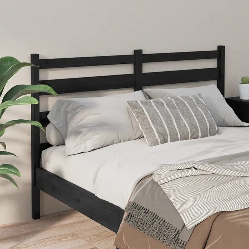 Testiera per Letto-Testata-Testiera Decorativa Nera 126x4x100 cm in Legno Massello di Pino 514999