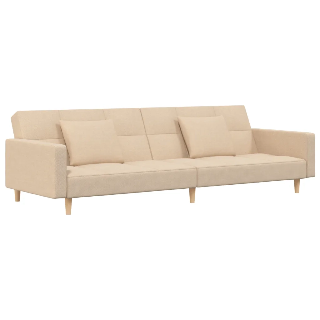 Divano Letto a 2 Posti con 2 Cuscini Crema in Tessuto 375802