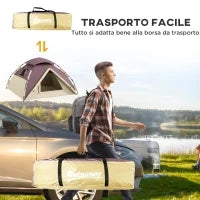 Tenda da Campeggio 2 Posti con 2 Finestre e Gancio, in Poliestere e Fibra di Vetro, 225x190x130 cm, Cachi