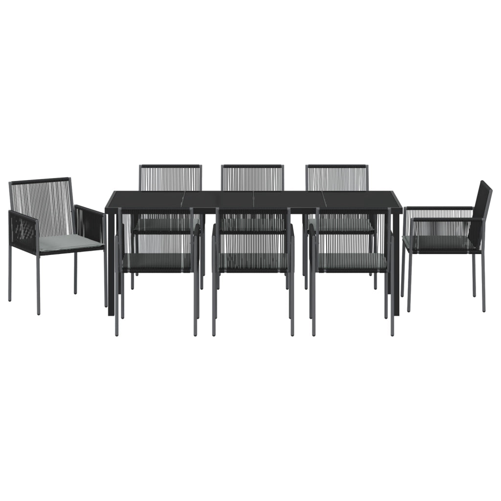 Set da pranzo da giardino in 9 pezzi con cuscini in rattan nero