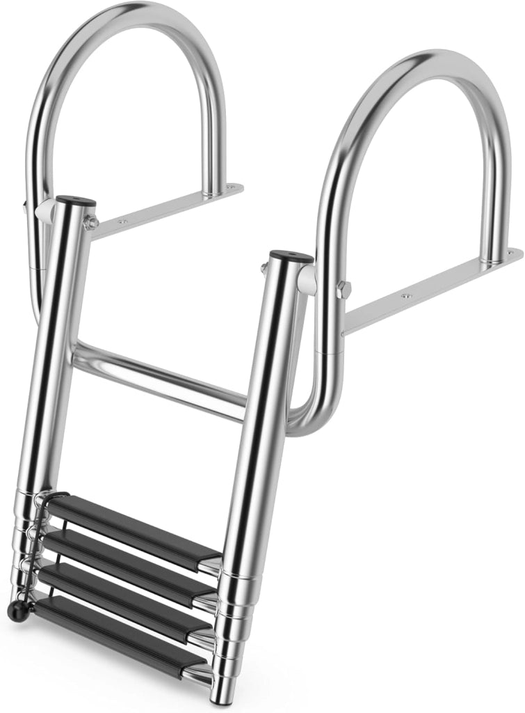 Scaletta da piscina pieghevole, 4 gradini, in acciaio inox, telescopica, con corrimano e gradini antiscivolo, scala in acciaio inox fino a 227 kg, portata posteriore