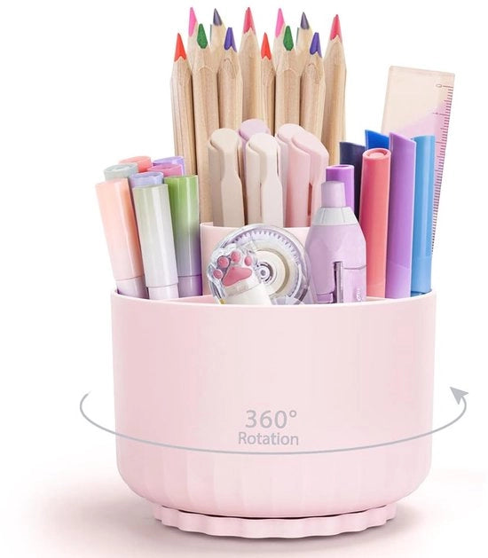 Organizzatore da ufficio rotativo 360° con 5 compartimenti per matite, pennarelli e altri articoli da scrivania (rosa)
