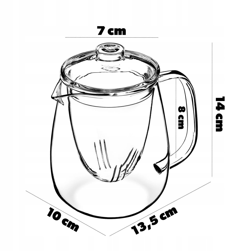 Teiera in vetro KADAX da 600 ml con inserto e infusore per erbe aromatiche.