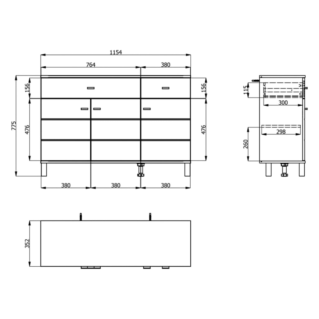 Madia Jerico, Credenza 2 Cassetti, 116x35x78h cm Bianco Opaco