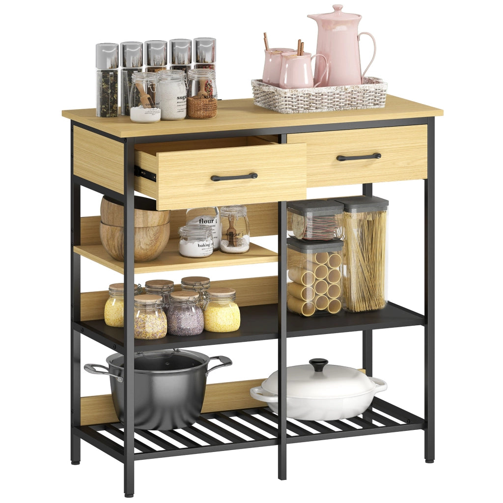 Cassettiera con 2 cassetti e 3 scaffali aperti ¨C zephmum ¨C 90x40x91 cm, legno naturale