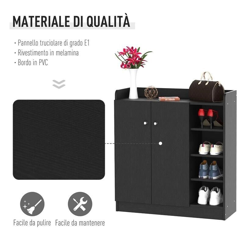 ARMADIO A SCARPIERA IN LEGNO 83 X 30 X 90 CM COLORE NERO