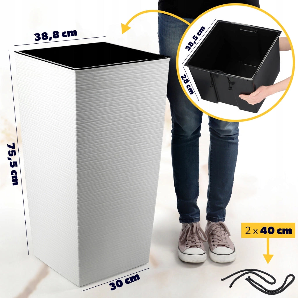 Vaso da giardino KADAX con inserto per fiori, grande e alto, 39x75 cm, bianco.