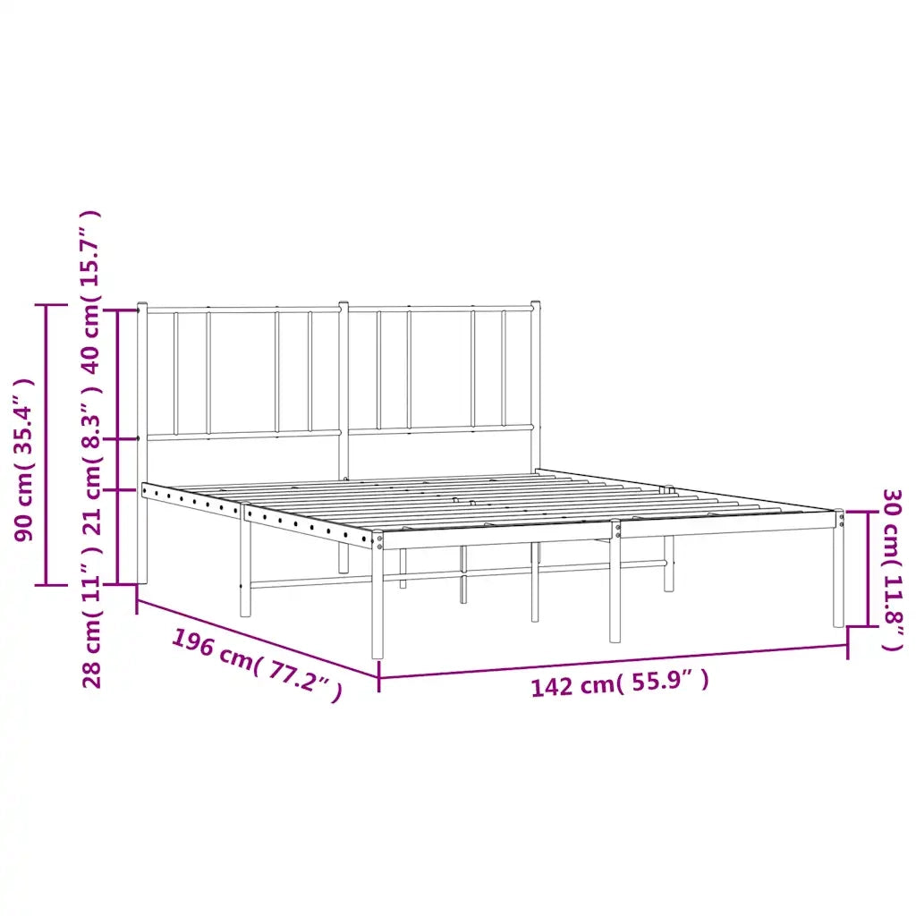 Letto matrimoniale | Letto per adulti | Giroletto con Testiera in Metallo Nero 135x190 cm
