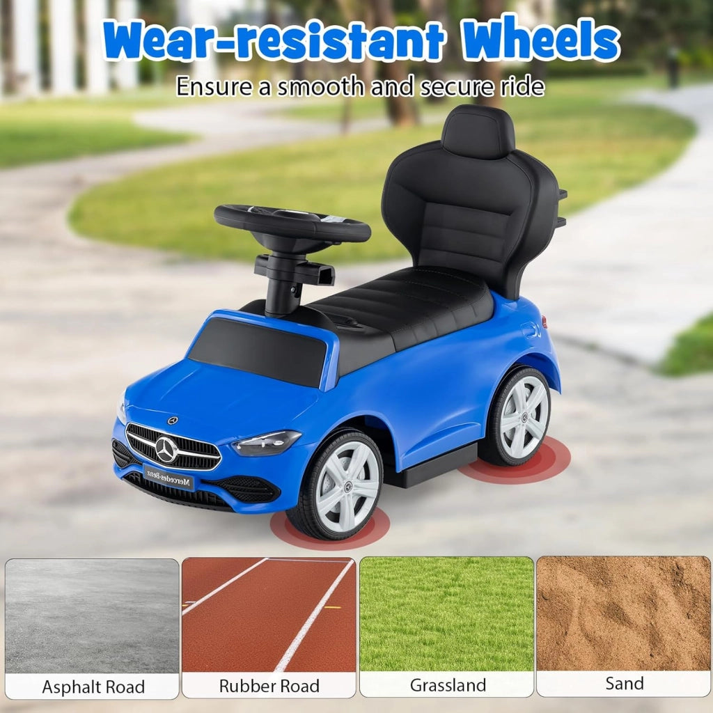 Macchina Cavalcabile per Bambini con Licenza Mercedes-Benz 3 in 1, Capote Regolabile, Guida Realistica con Volante e Clacson, Capacità di Carico 25 KG, per Bambine e Bambini 1-3 Anni (Blu)
