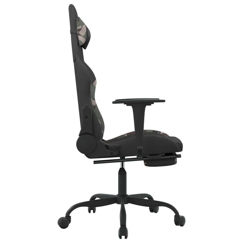 vidaXL Sedia da Gaming Massaggi Poggiapiedi Nero e Mimetico in Tessuto