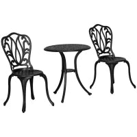 Set da Giardino da 2 Posti con 2 Sedie e Tavolo Rotondo dallo Stile Retrò, in Alluminio, Nero