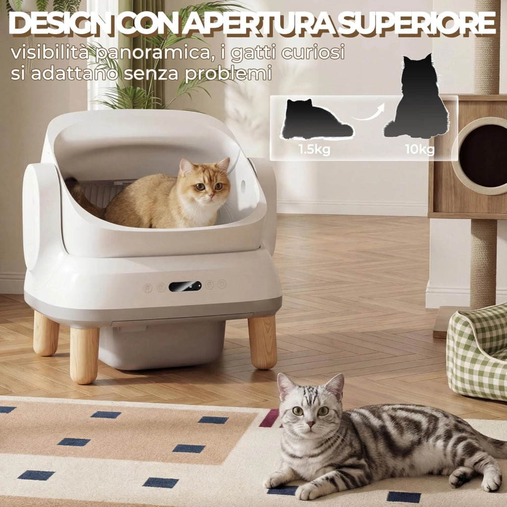 Lettiera Gatto Autopulente, Lettiera Autopulente per Gatti XXL Elettrica con Sensori di Sicurezza/Protezione Anti-Intrappolamento/APP, Adatta per Gatti Grandi-Open-Top Automatic Cat Litter Box
