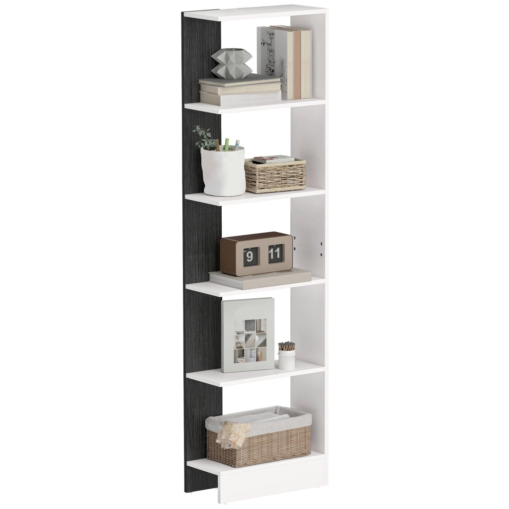 Libreria Moderna Salvaspazio a 5 Ripiani in Legno 45x21x170 cm, Bianco e Nero