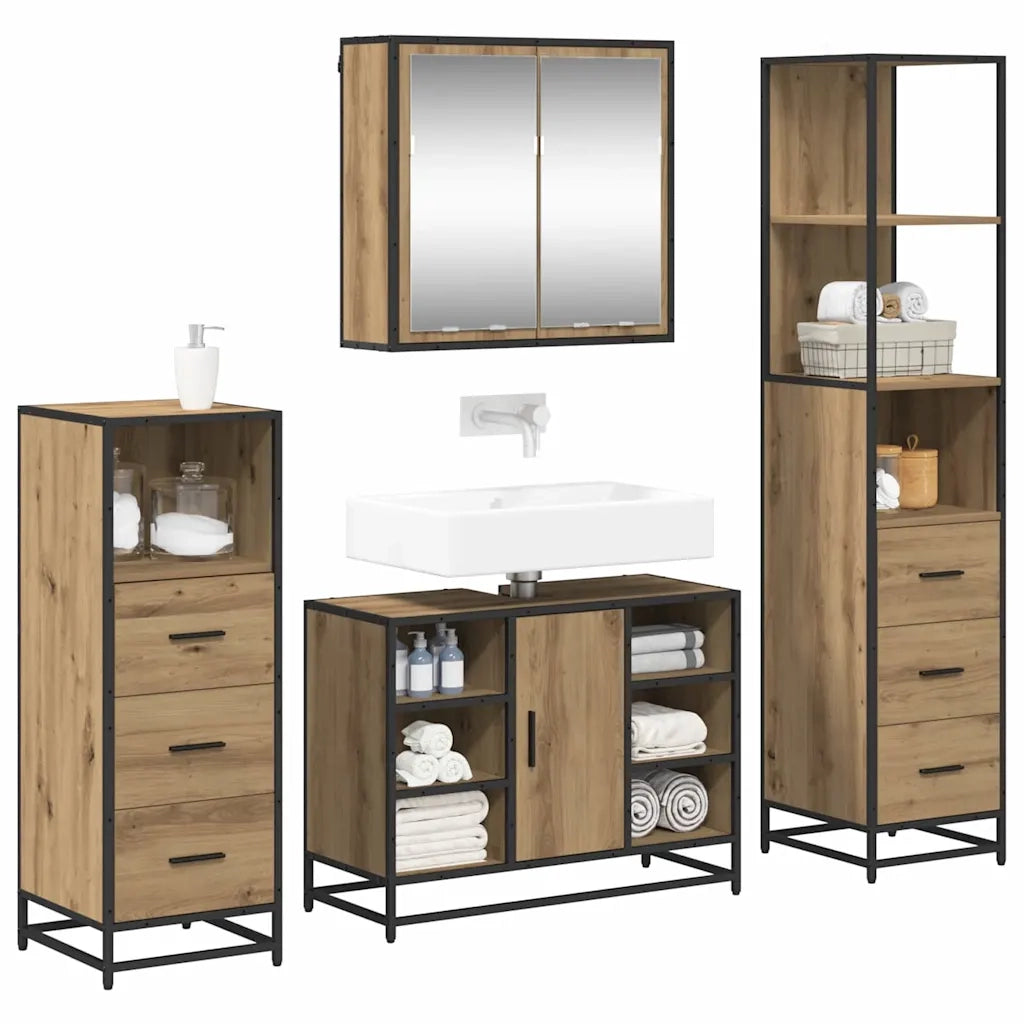 Set di mobili per il bagno con porta 4 pcs Rovere artigianale 3402355