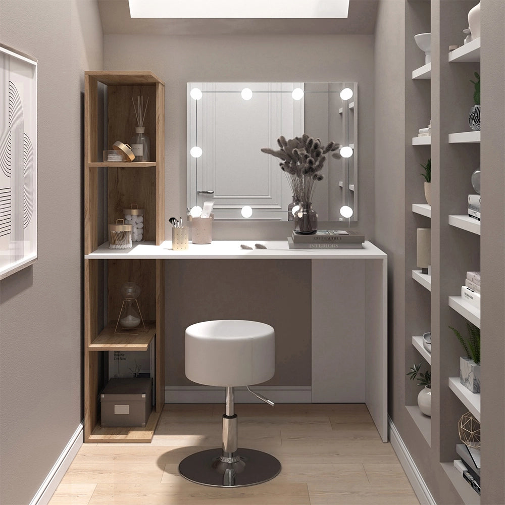 Vicco Tavolo da toilette Bianco/Sonoma 122.2 cm con illuminazione e sgabello