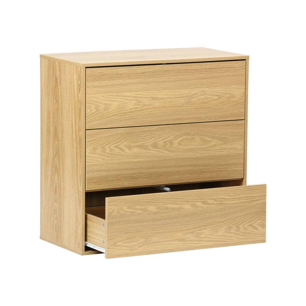 Modulo di stoccaggio decorativo in legno 3 cassetti, quercia