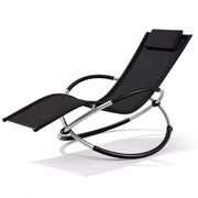 Dondolo Reclinabile Da Giardino Con Poggiatesta Removibile In Textilene Traspirante Telaio Metallo Relax Outdoor 73 x 150 x 93 Cm Nero