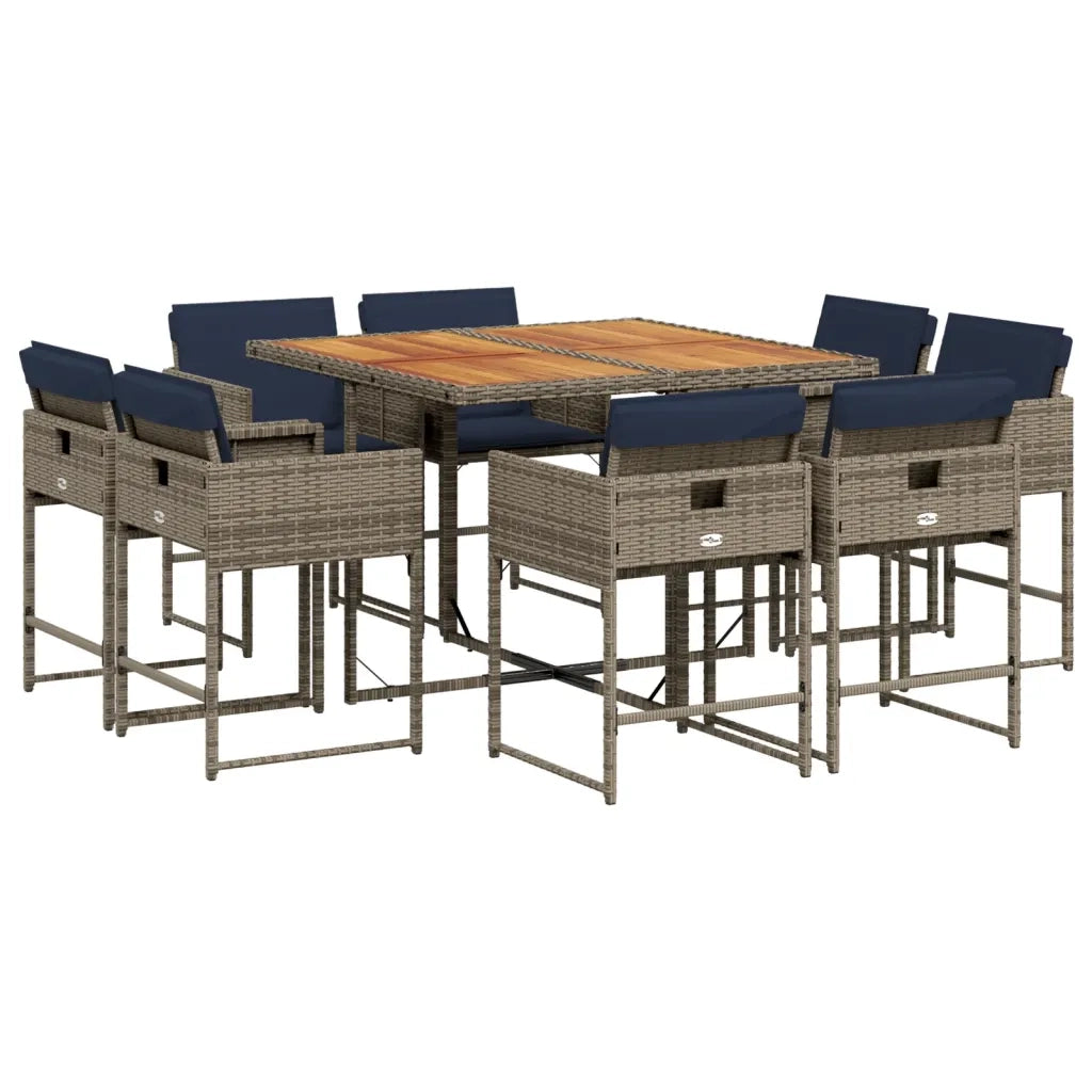 Set da pranzo da giardino da 9 pz con Cuscini in Polyrattan Grigio 3278152