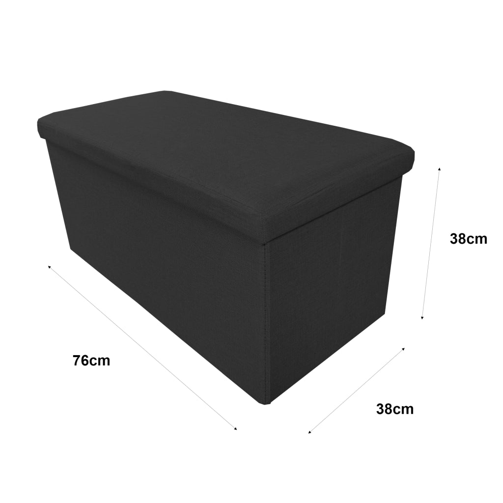 Puff Ottomano Portaoggetti Rettangolare in Tessuto Pieghevole 76x38x38cm | Nyana Casa | Stile ottomano | Tessuto Resistente | Nero, grigio e beige