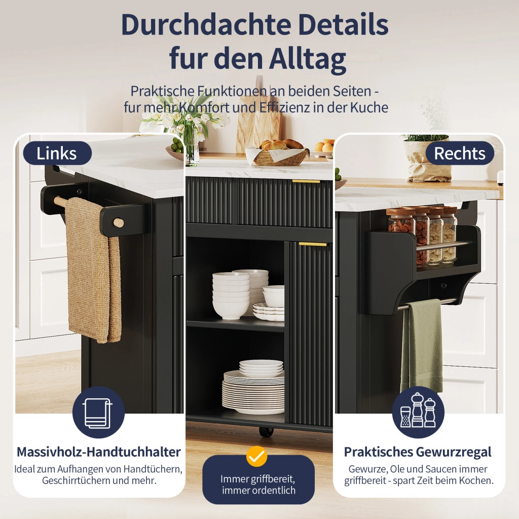 ISOLA DA CUCINA con piano ribaltabile 143x45(69) cm MDF Nero/Naturale