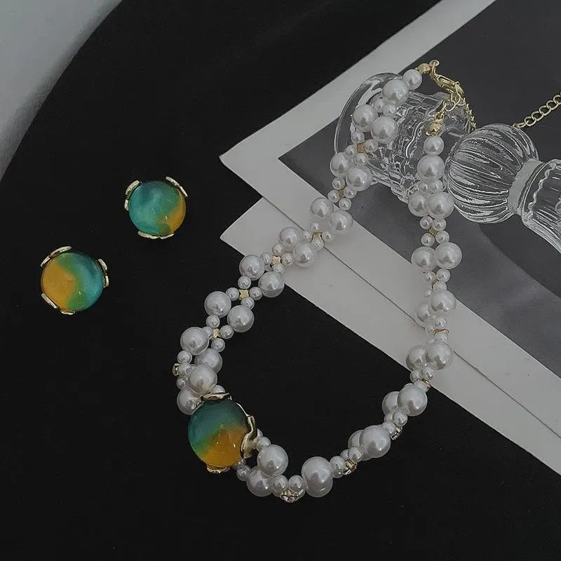 Set di orecchini e collana con pietre preziose verdi: argento S925, gioielli fatti a mano