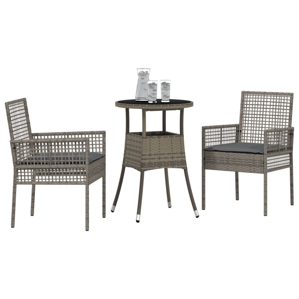 Set da pranzo da giardino 3 pezzi Grigio in rattan sintetico