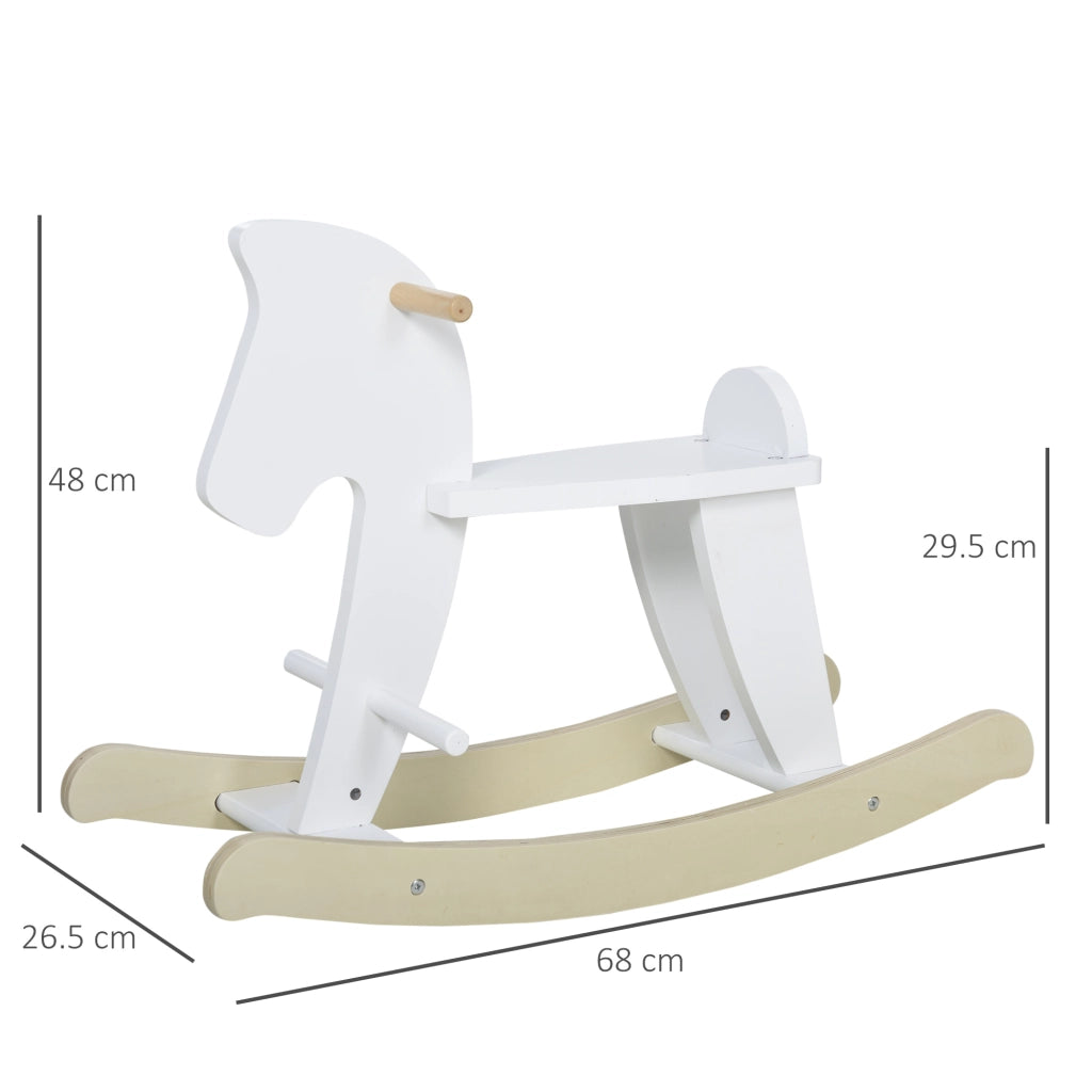 Cavallo a Dondolo in Legno per Bambini 1-3 Anni ¨C zephmum ¨C Bianco 68x26.5x48 cm
