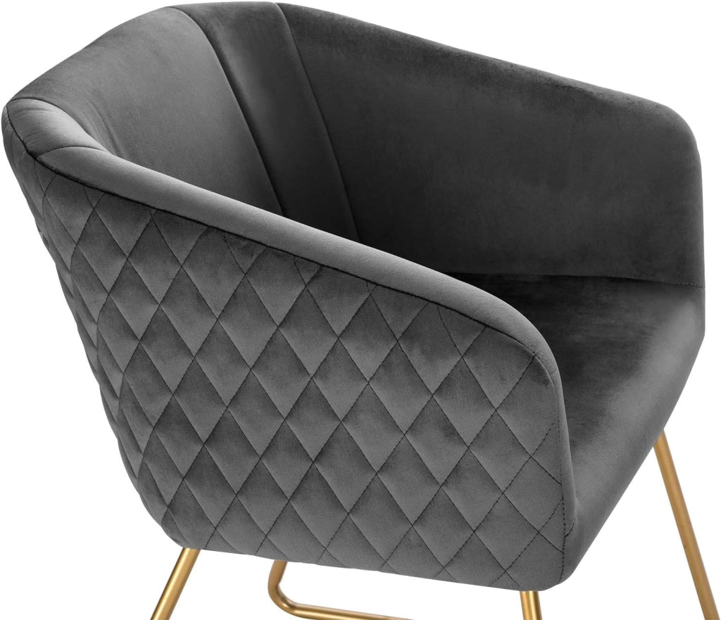 set di 4 Sedie sala da pranzo Sedie cucina moderne Poltroncina salotto Adatte per Sala pranzo Soggiorno, Camera da Letto, Tessuto di velluto, Oro Metallo, Grigio scuro BH271dgr-4