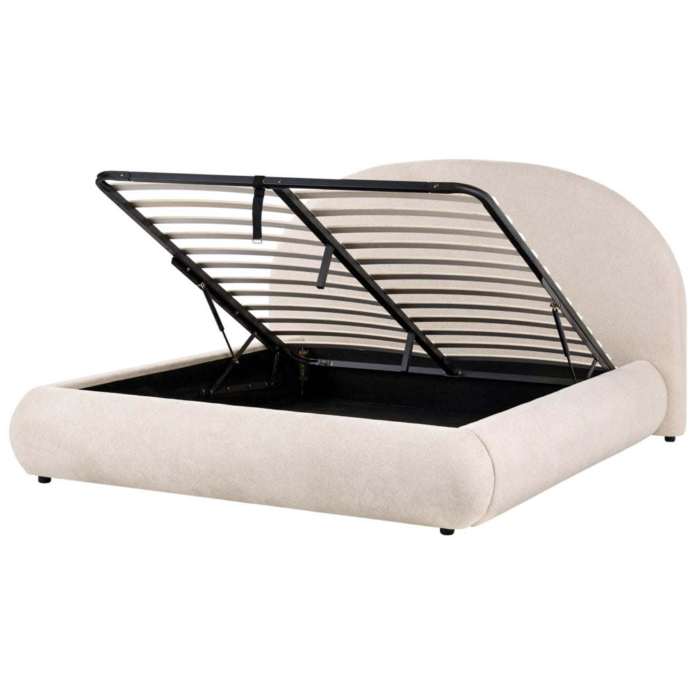 Letto in tessuto beige chiaro 160 x 200 cm con testiera imbottita rete sollevabile e vano contenitore