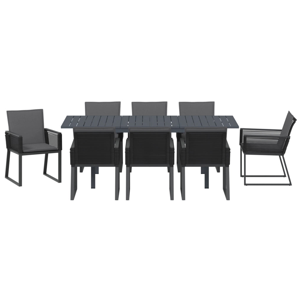 Set da Pranzo da Giardino  9 Pezzi con Cuscini Rattan PE Nero