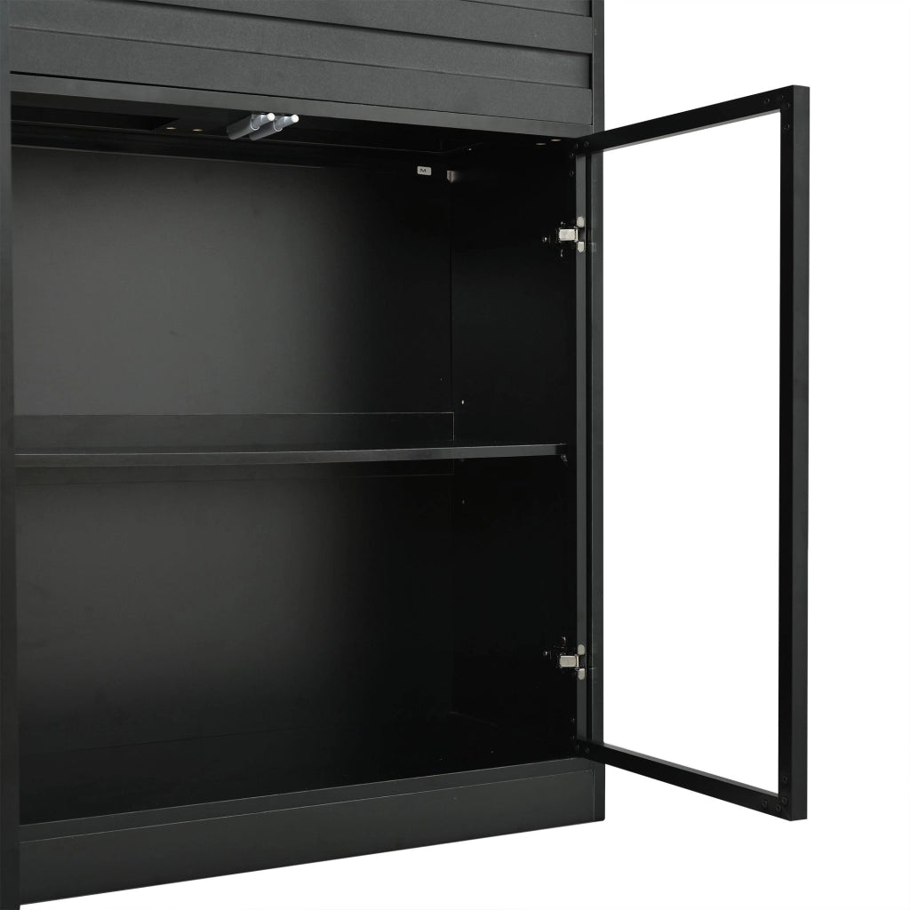 Vetrina, libreria, 80 x 35 x 200 cm, 4 ante in vetro, con cassetti, illuminazione a LED, nera