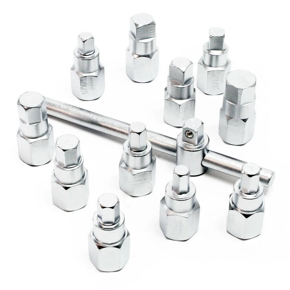 Set di 12 bussole per tappi di scarico con chiave e tappo di scarico per la manutenzione dell'olio per autoveicoli 16_0002254