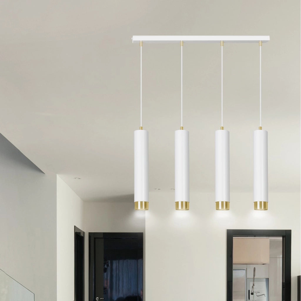 Lampada a sospensione Kibo in acciaio bianco e oro