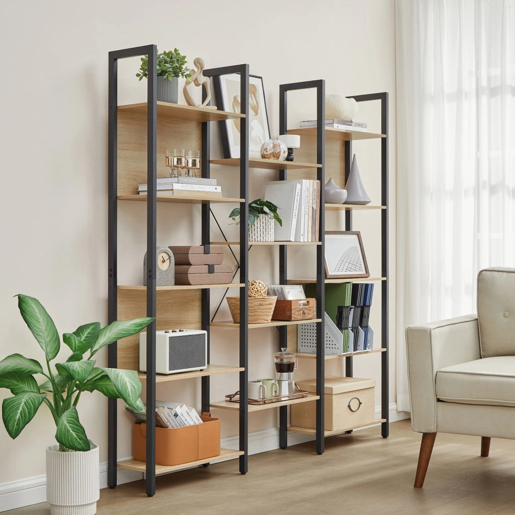 Libreria doppia Valora - Stile loft in rovere Sonoma con 14 ripiani