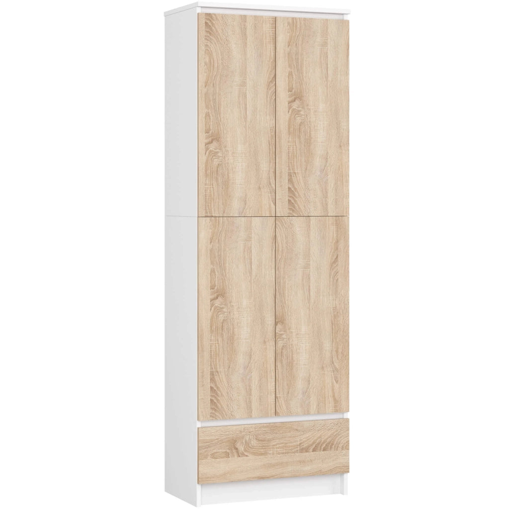 Libreria AKORD R60 Bianco, Sonoma Quercia 60 cm 2 ante 1 cassetto 60x35x180 cm