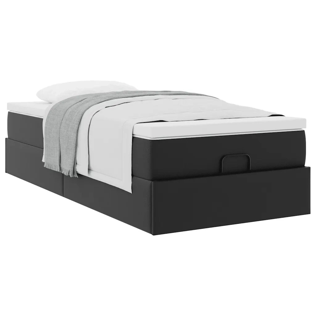 Struttura Letto Pouf con Materasso Nero 80x200 cm Similpelle