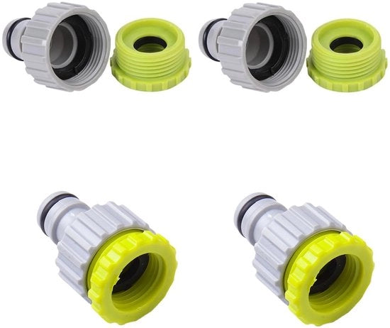 Adattatore per tubi - 4 pezzi - Colore verde e grigio - Congiunzione di tubo - Ideale per l'irrigazione di giardini - Compatibile con rubinetti da 1/2 e 3/4 pollici