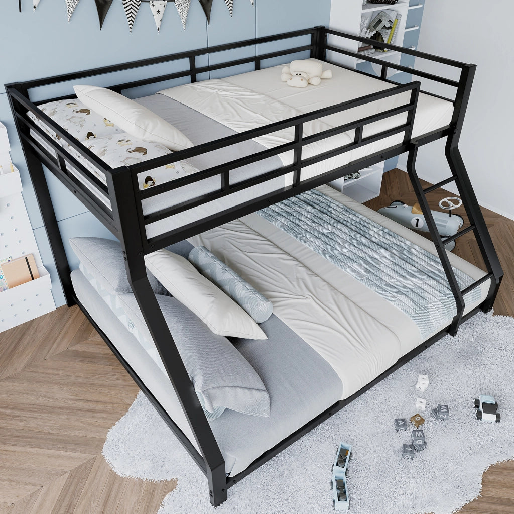 Letto a castello in metallo nero 90x200/140x200 cm con scala e sponde, EN 747
