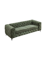 Divano dritto VELENA 3 posti in velluto capitonné - Verde scuro - 235 x 74 x 95 cm