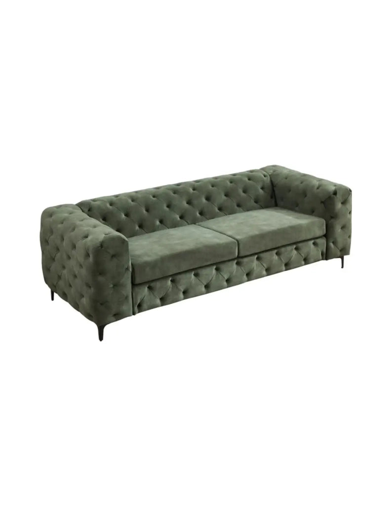 Divano dritto VELENA 3 posti in velluto capitonné - Verde scuro - 235 x 74 x 95 cm