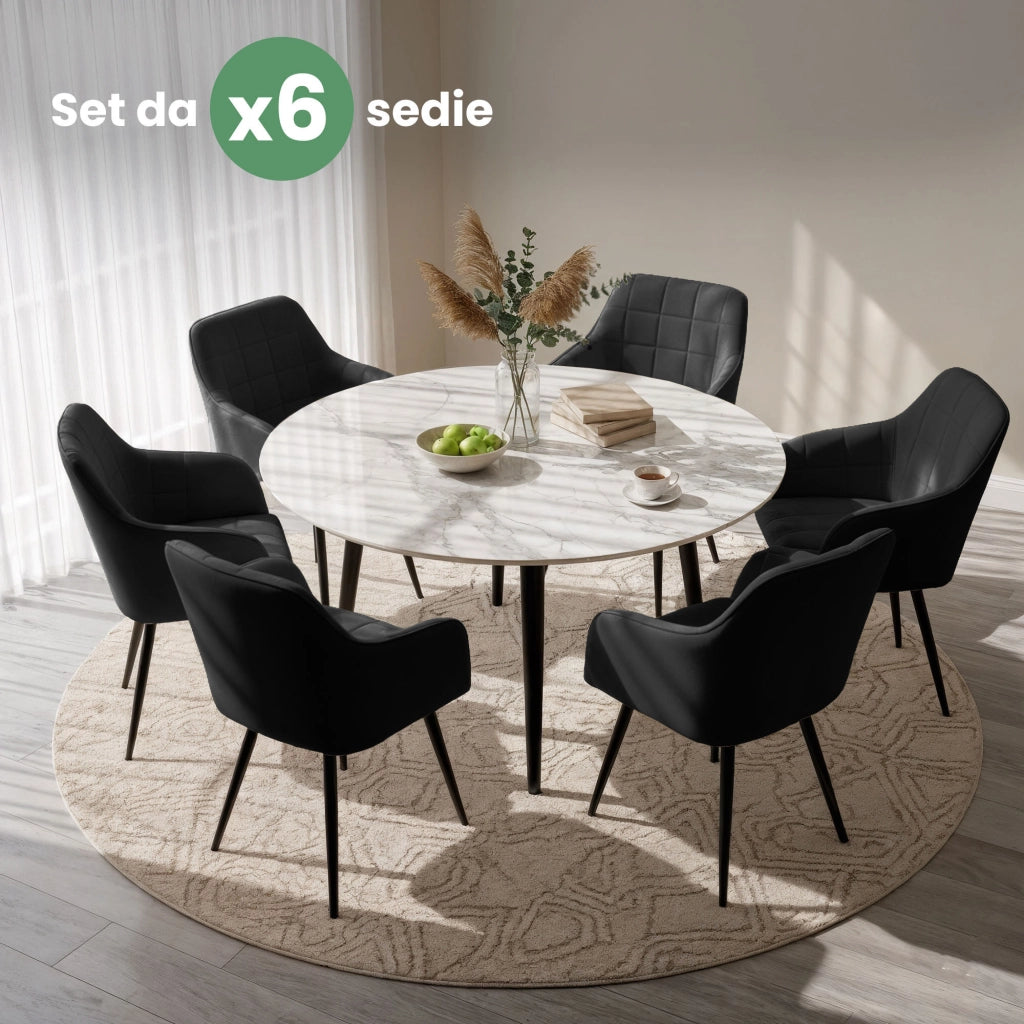 Set di 6 Sedie imbottite con cuciture quadrate LUXANO Nero gambe nere