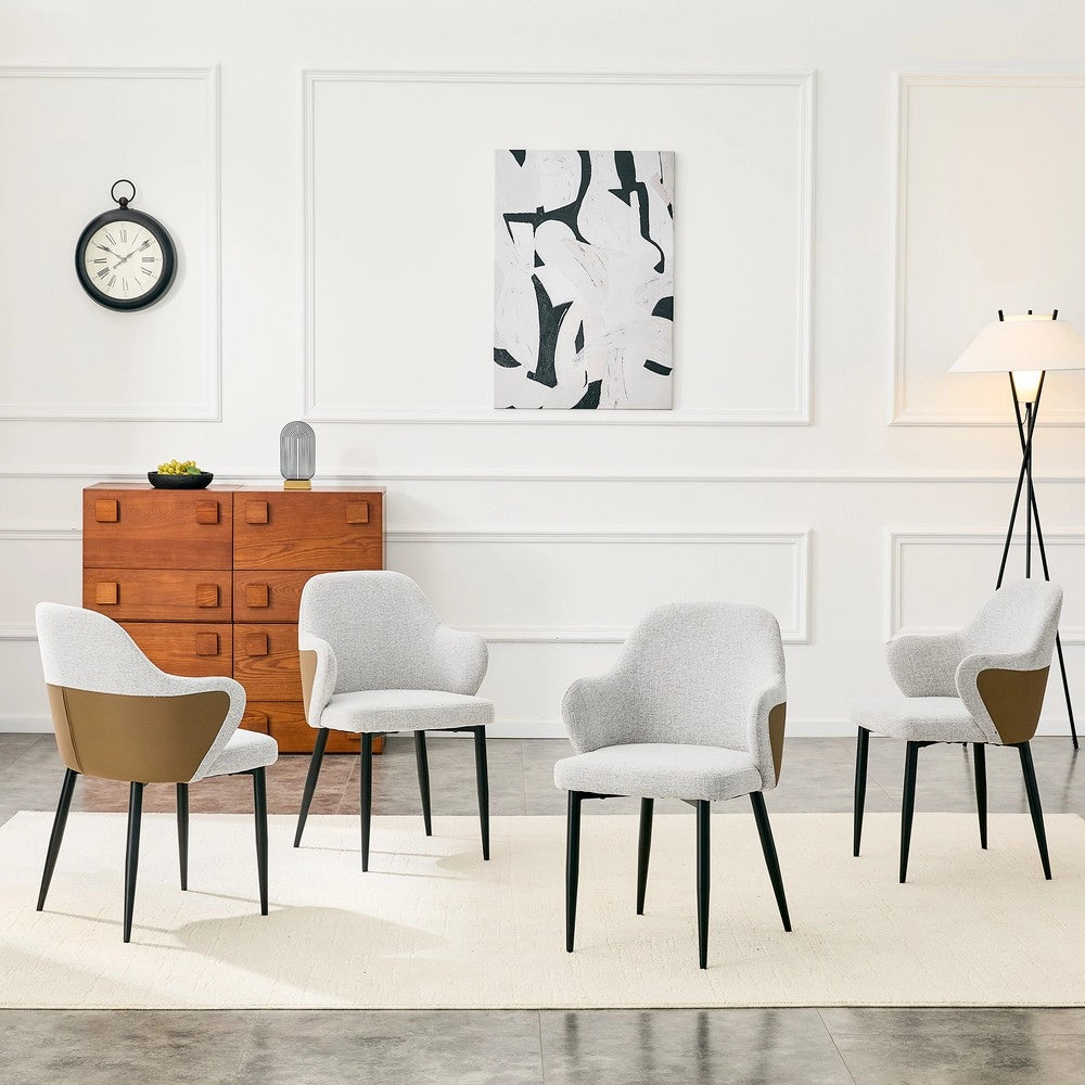 Sedie da Pranzo Imbottite Set 2 Pezzi ¨C MINIMAL ¨C Tessuto Grigio Chiaro, Schienale Bicolore, Gambe in Metallo