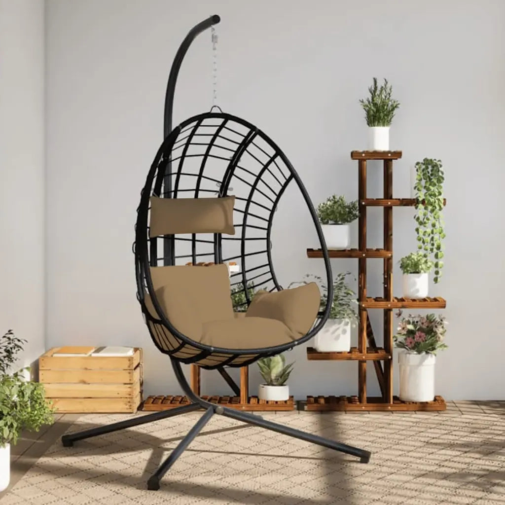 Sedia a Uovo Sospesa con Supporto Tortora Polyrattan e Acciaio CFW5926742
