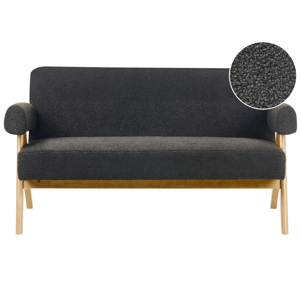 Divano a 2 posti Rivestimento in bouclé nero e marrone chiaro Design retrò Gambe in legno Soggiorno