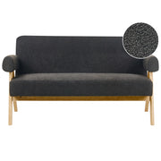 Divano a 2 posti Rivestimento in bouclé nero e marrone chiaro Design retrò Gambe in legno Soggiorno
